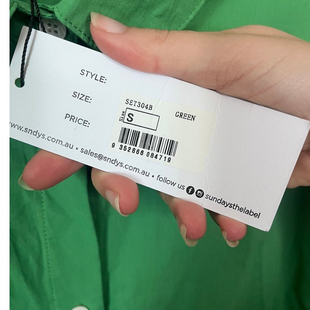 SNDYS Everyday Bello Shirt Green Poplin Button-Up Blouse Size S US 4 NWT - Picture 6 of 7